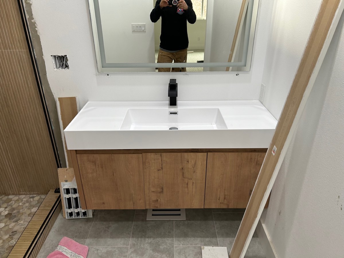 Custom bathroom remodel with floating vanity