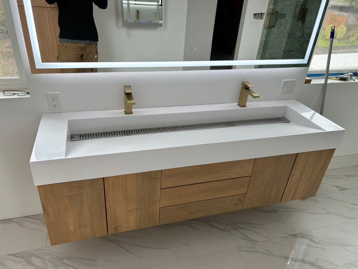 Finished vanity with modern fixtures