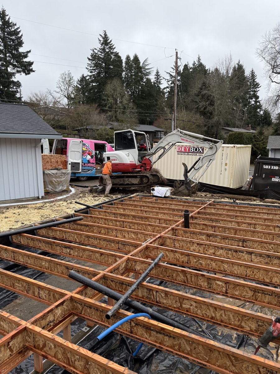 New construction floor system and plumbing rough-in
