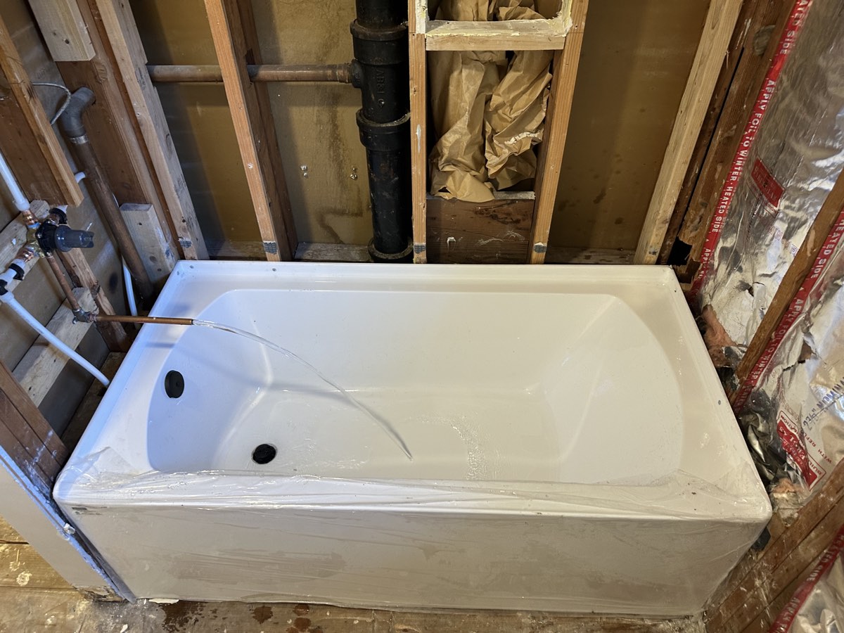 New bathtub set during a remodel