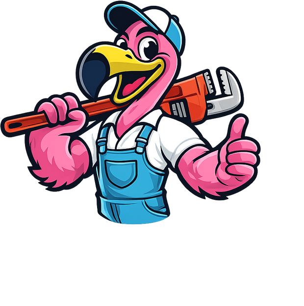 Pink Flamingo plumber mascot