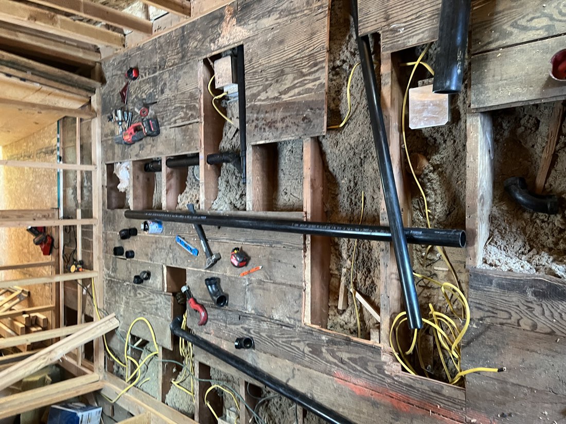Interior remodel rough-in with new water lines in framed walls