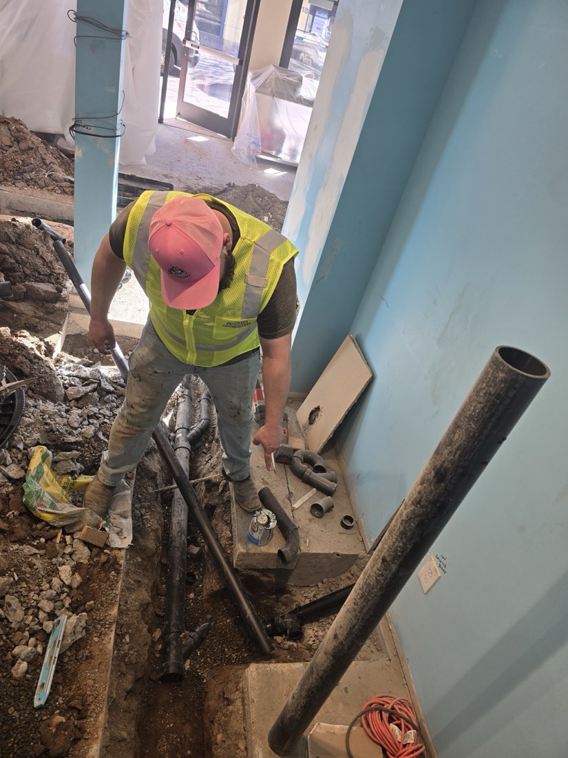 Pink Flamingo Plumbing team on an excavation job